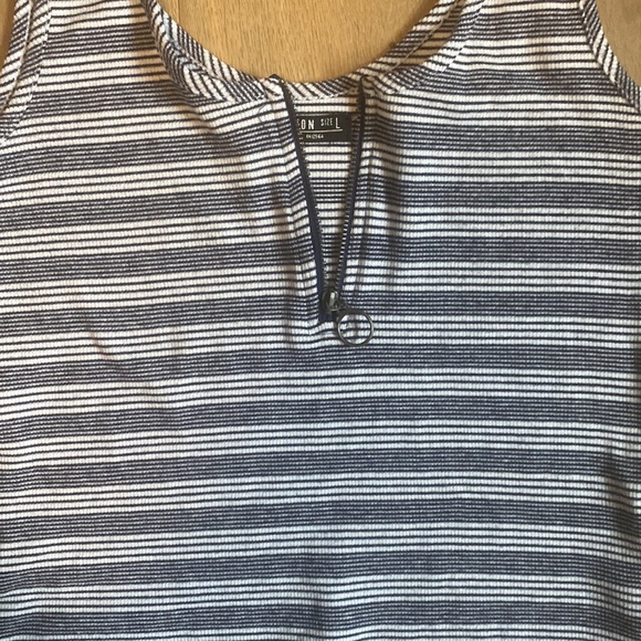 Large navy blue and white stripped tank top with a zipper - Picture 3 of 4